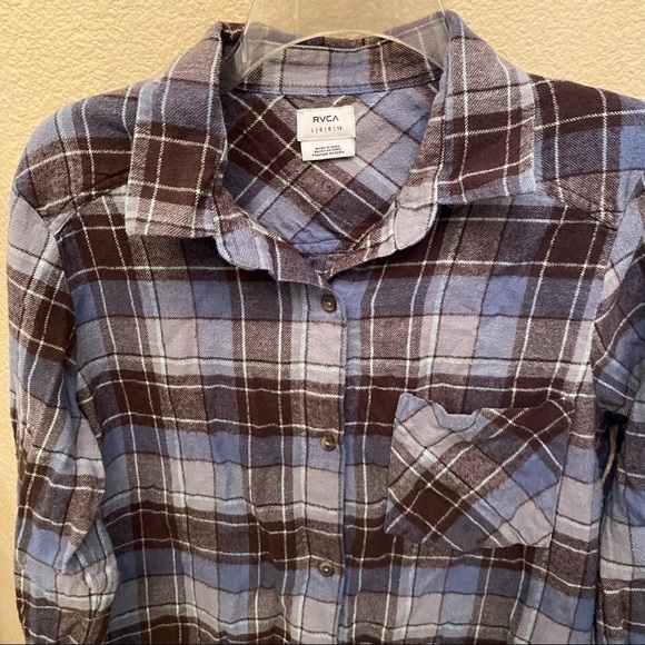 RVCA Blue Plaid Flannel Buttoned Long Sleeve Top Size Large (12) - Picture 3 of 7